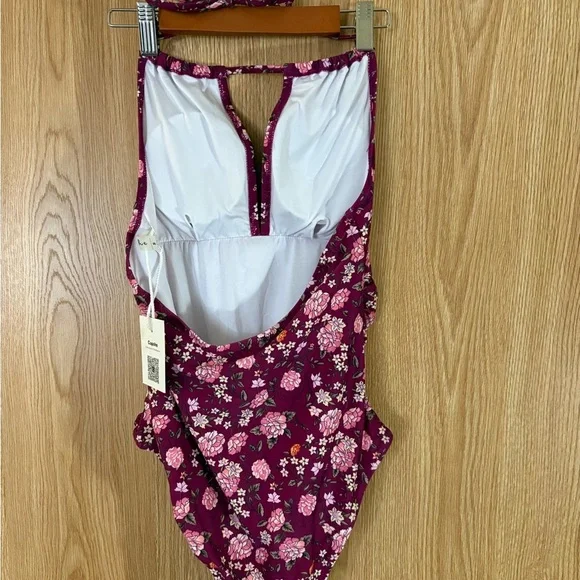 NWT Cupshe Maroon Floral One Piece Swimsuit - Picture 3 of 5
